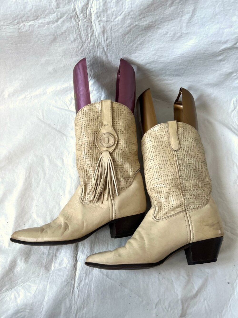 Vintage western boots Laredo cream leather basket weave womens 10 almond toe - Picture 6 of 15